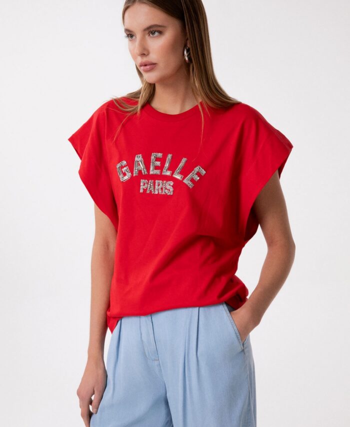 T-shirt de Gola Sem Mangas em Jersey com Bordado GAëLLE PARIS