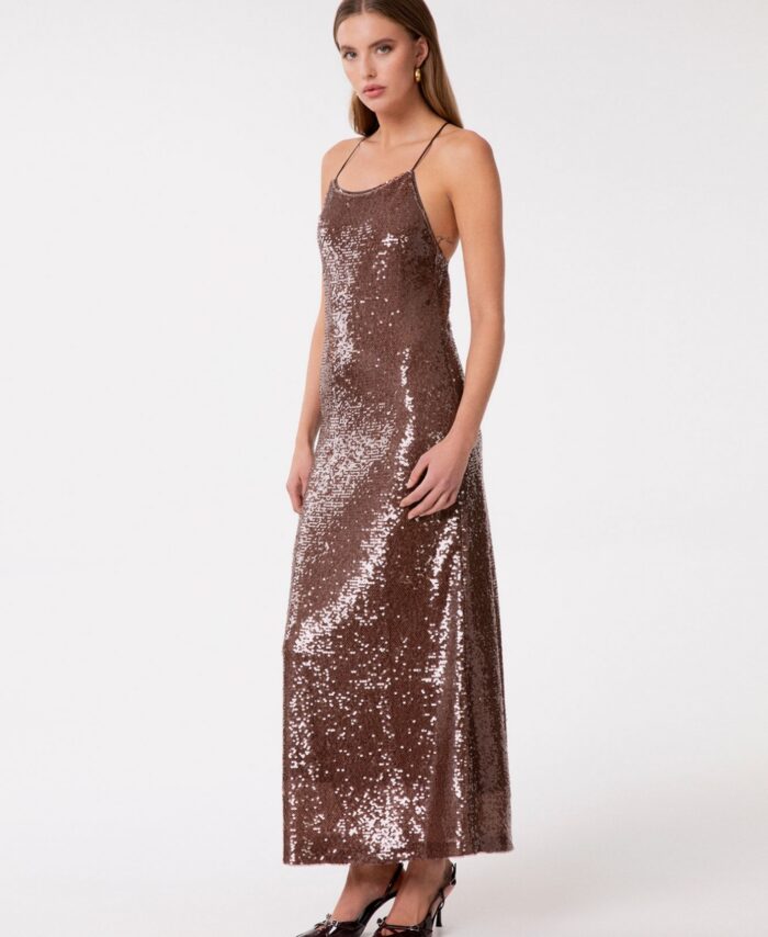 Vestido Longo de Tecido com Lantejoulas GAëLLE PARIS