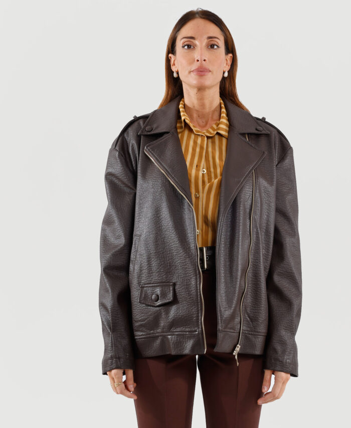 Casaco Estilo Biker Oversized em Pele Sintética Martelada HAVE ONE