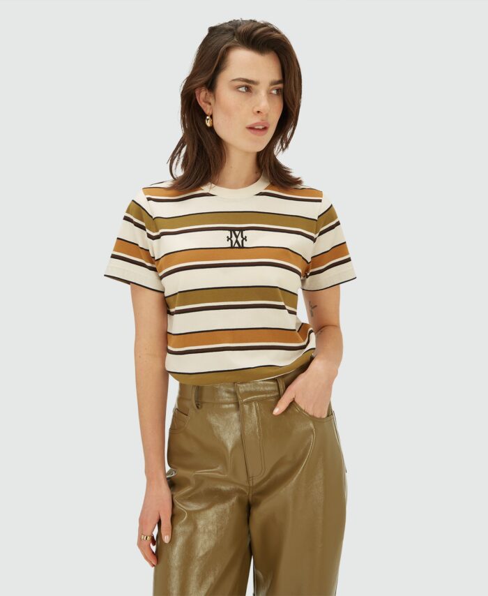 Camisola DORIE de corte regular - riscas verde-oliva