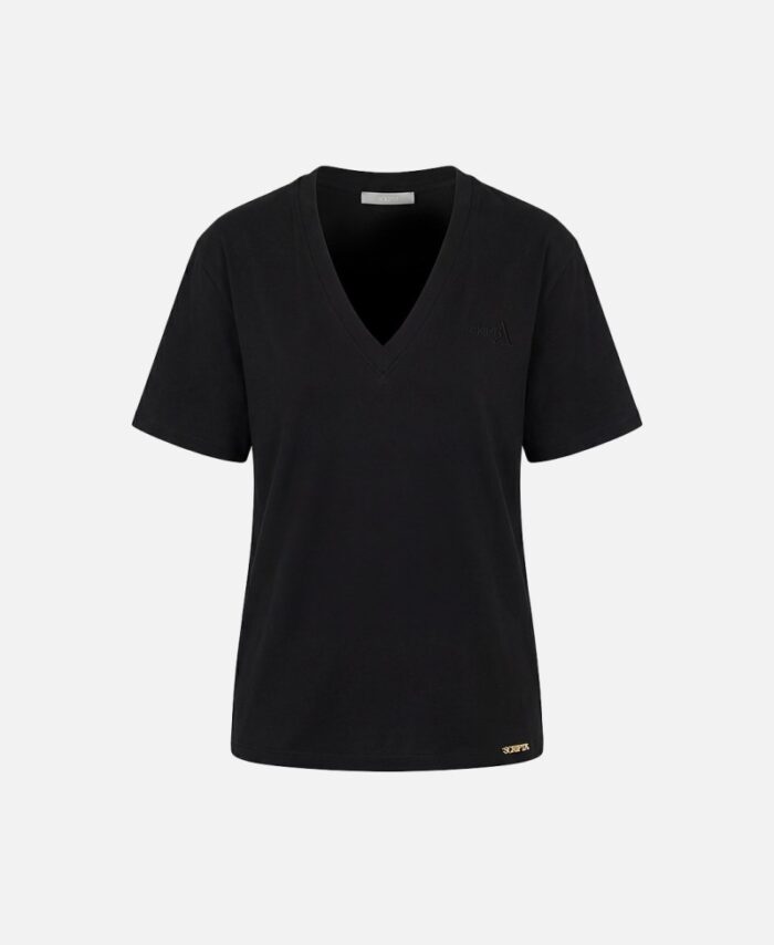 T-shirt em algodão com decote V e logo SCRIPTA