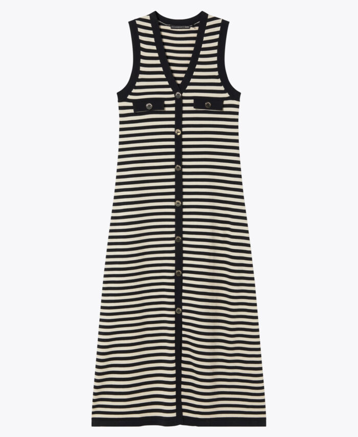 Vestido Longo de Tricô Listrado sem Mangas com Abertura Frontal LOLA CASADEMUNT