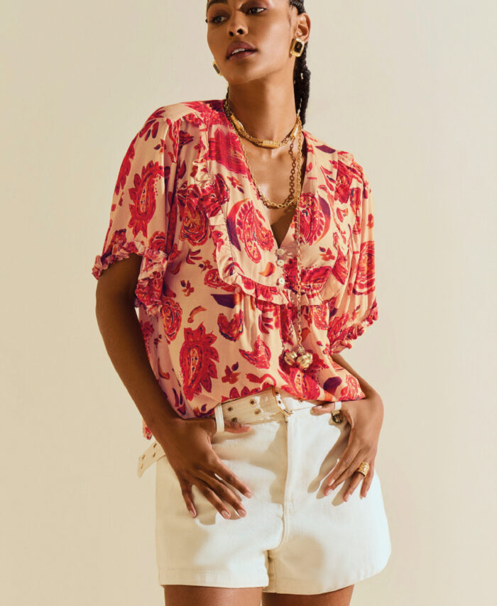 Shorts retos médios Branco Morena Rosa