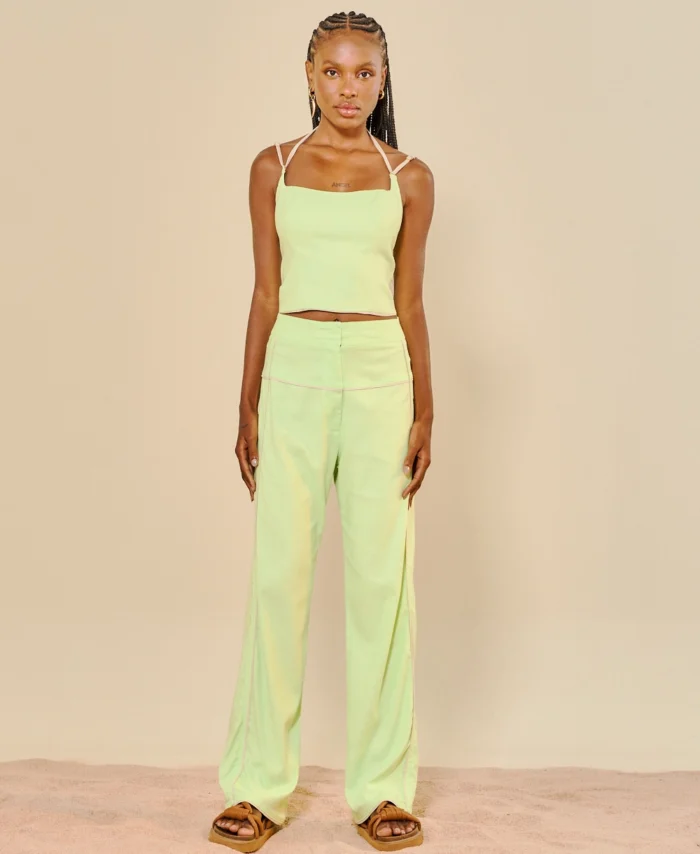 Calça Feminina Alfaiataria Com Listra Em Linho OPEN