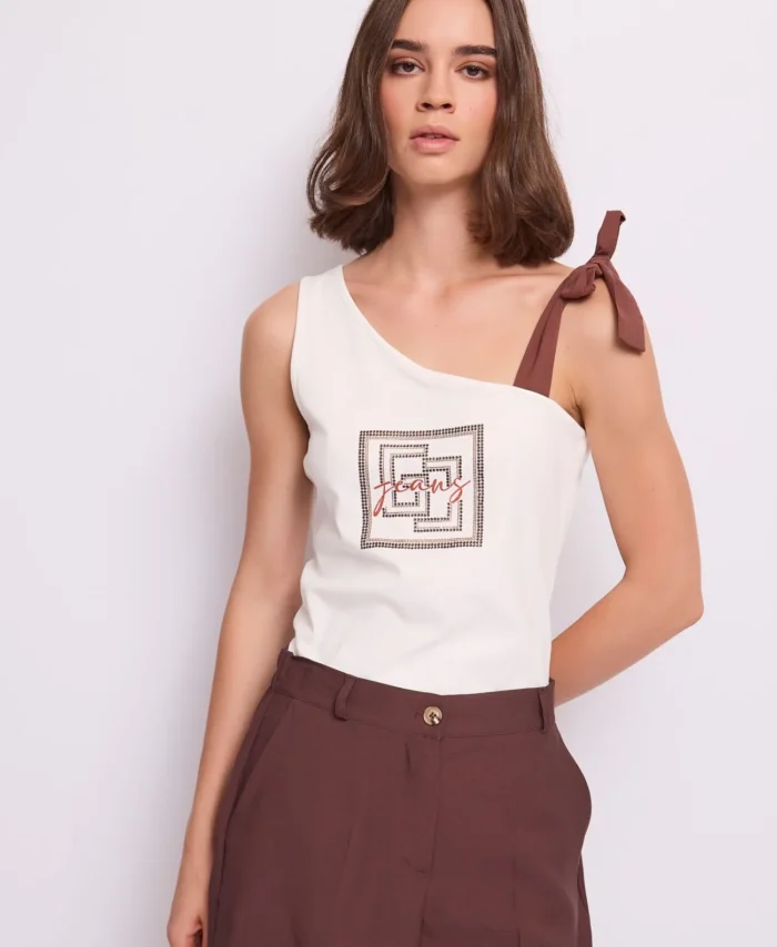 Top de um ombro com logotipo e strass GAUDI