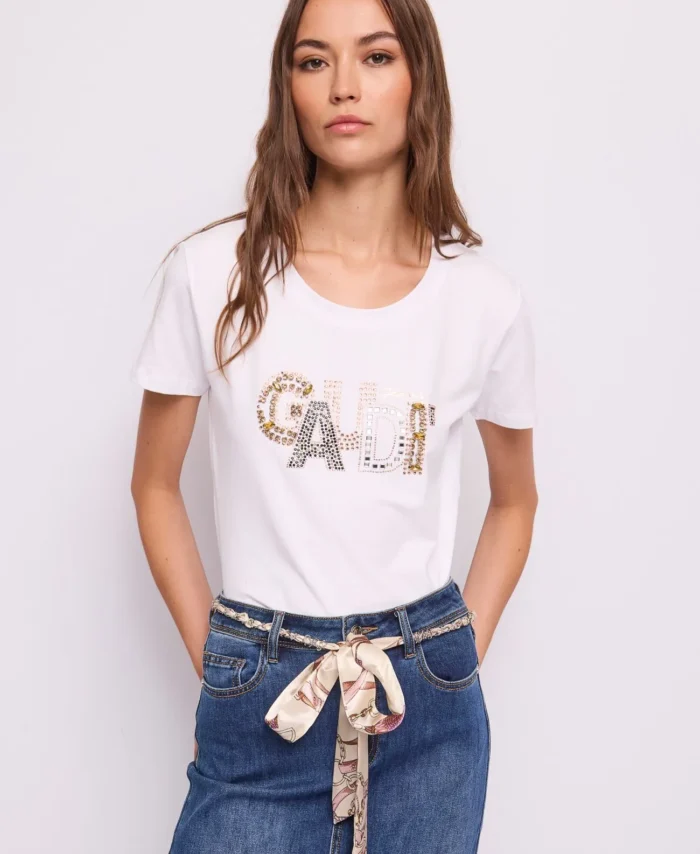 Tshirt com logotipo e strass GAUDI