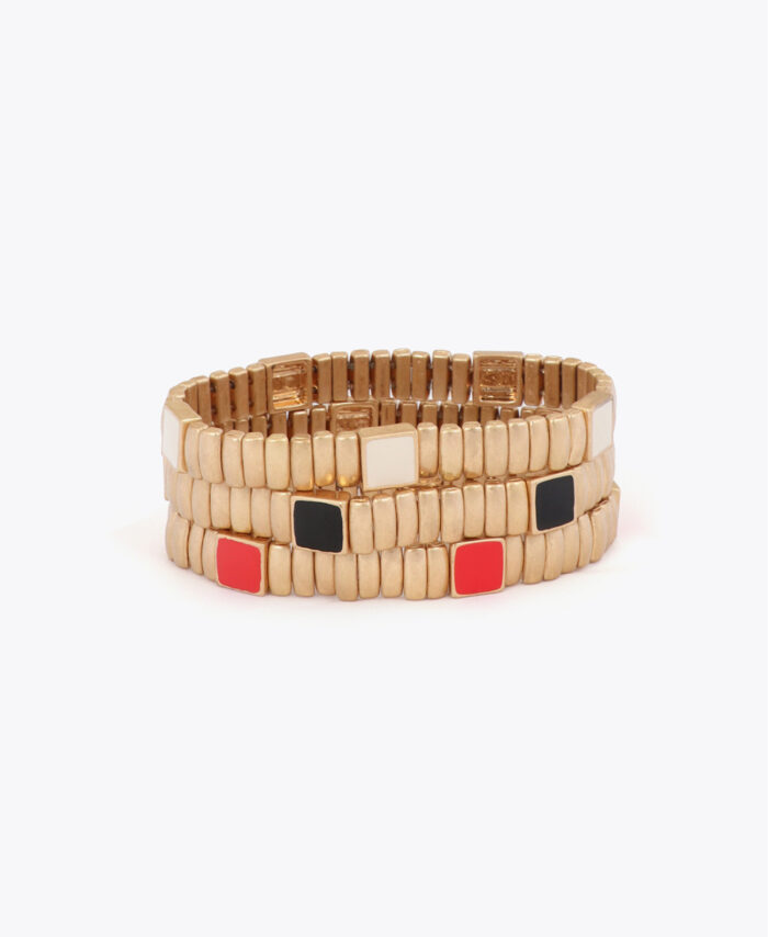 CONJUNTO DE PULSEIRAS ELÁSTICAS METÁLICAS COM DETALHES COLORIDOS LOLA CASADEMUNT