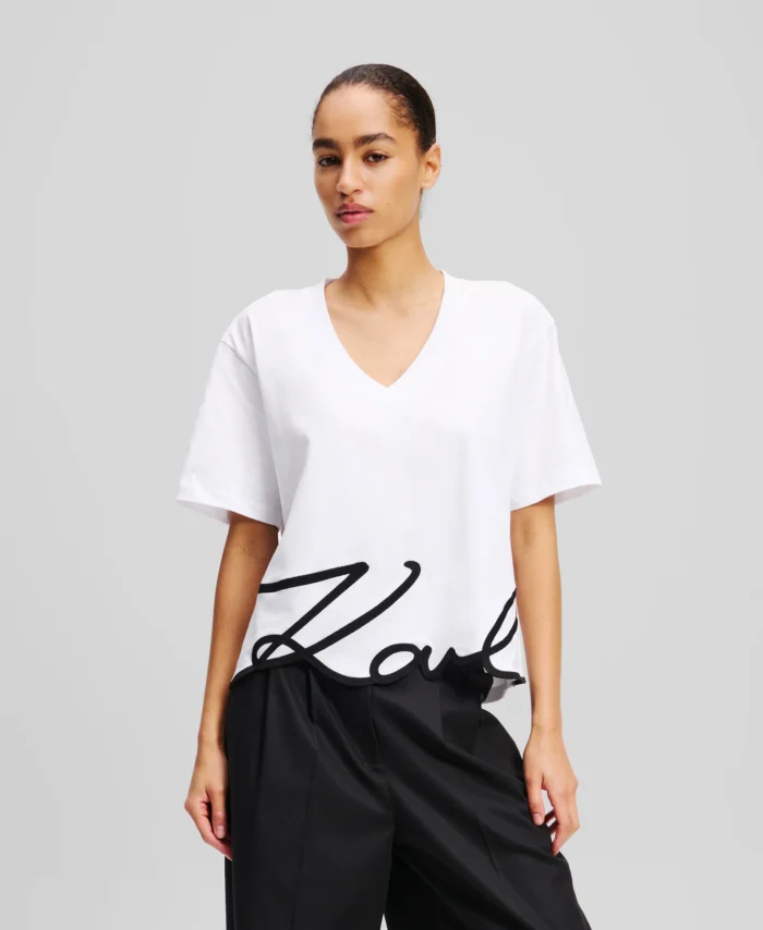 Tshirt exclusiva com decote em V KARL LAGERFELD