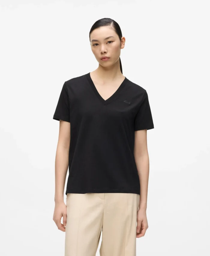 TSHIRT exclusiva com decote em V KARL LAGERFELD