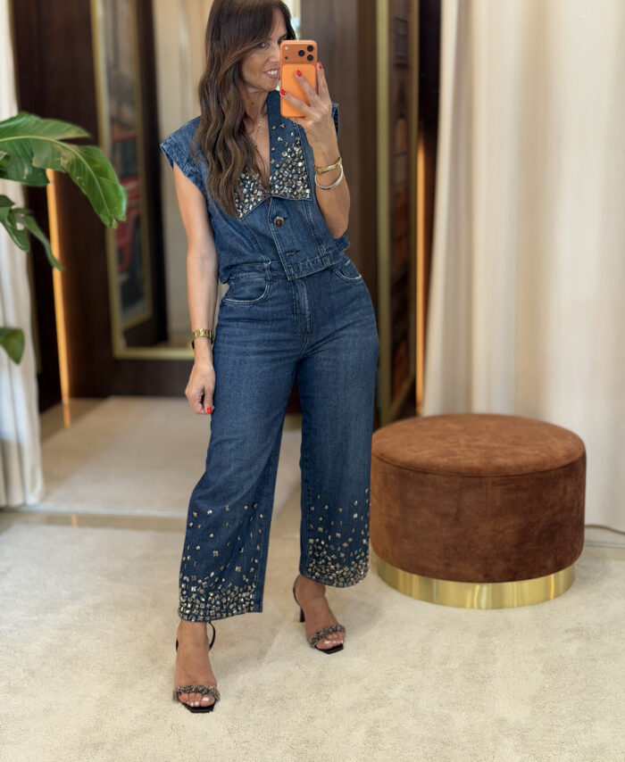 Calça de ganga com brilhantes MORENA ROSA