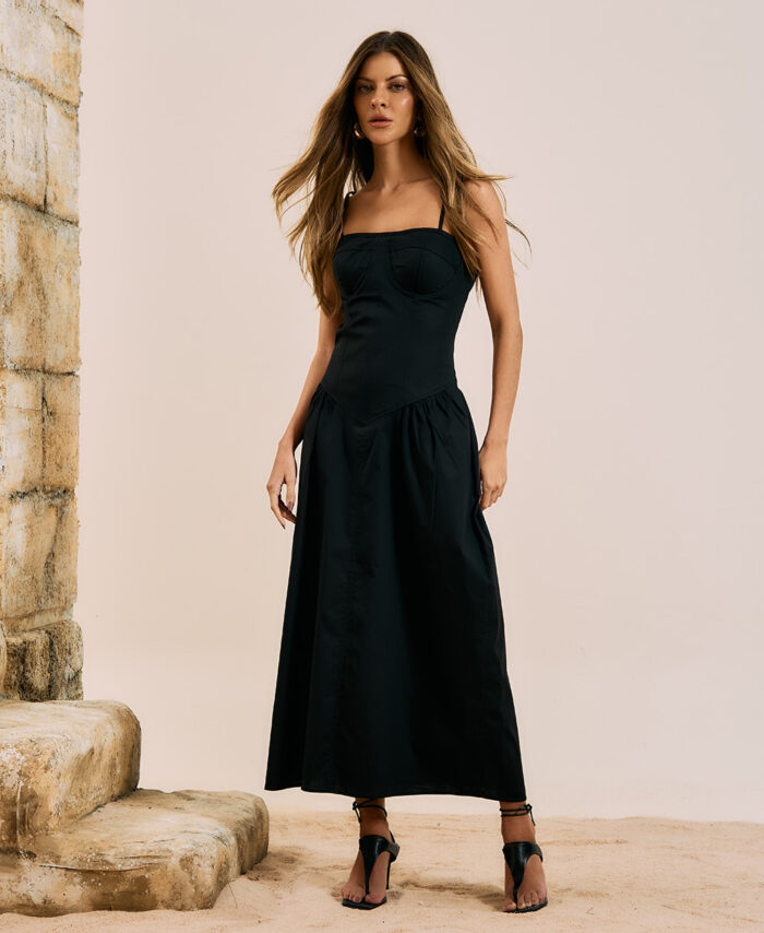 Vestido Midi Alfaiataria Corset Estruturado OPEN