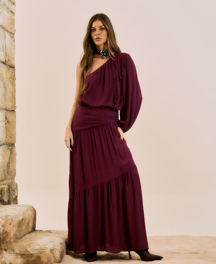 Vestido de um ombro drapeado OPEN
