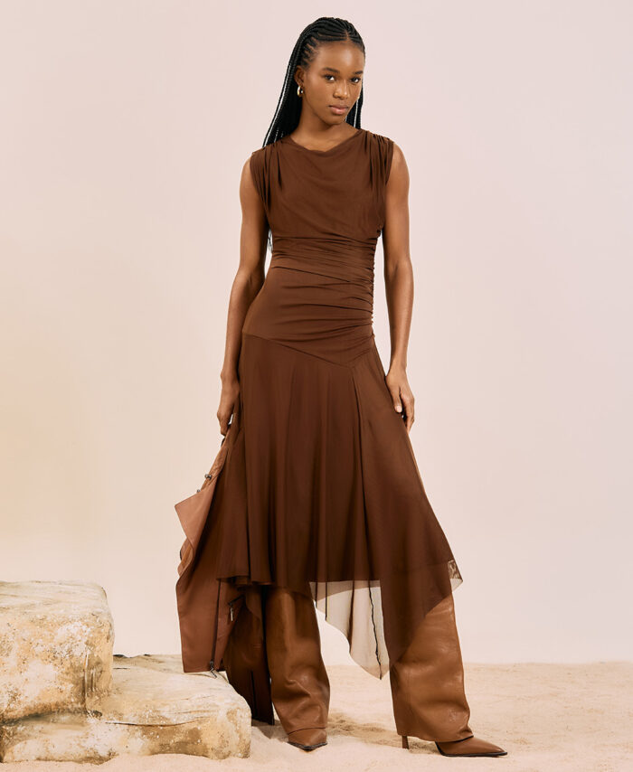 Vestido midi em tule assimétrico OPEN