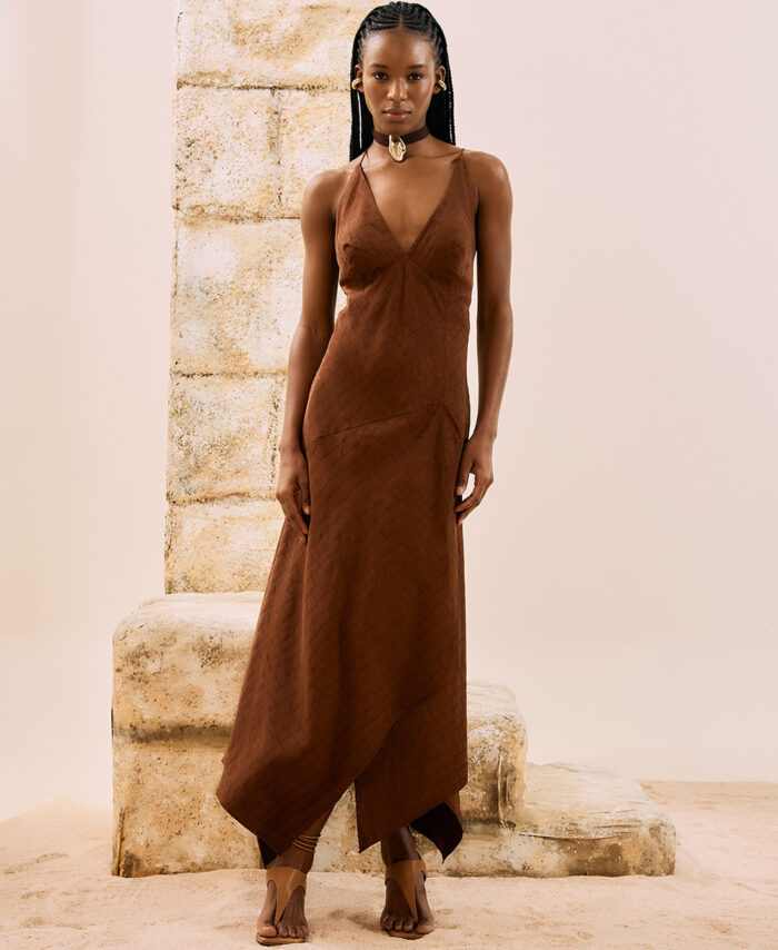 Vestido midi jacquard assimétrico OPEN