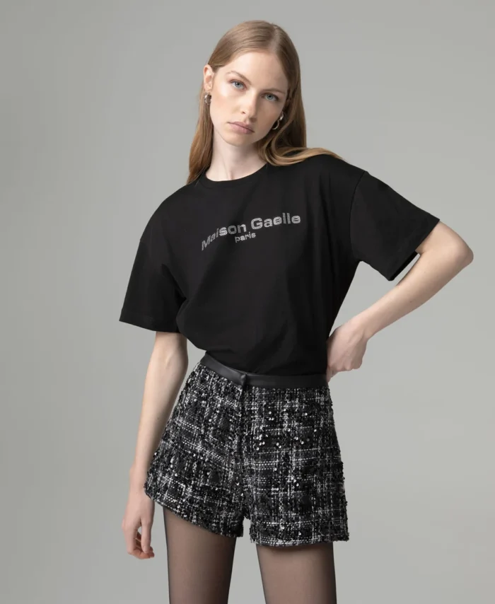 T-shirt de manga curta e logotipo em strass na frente GAELLE