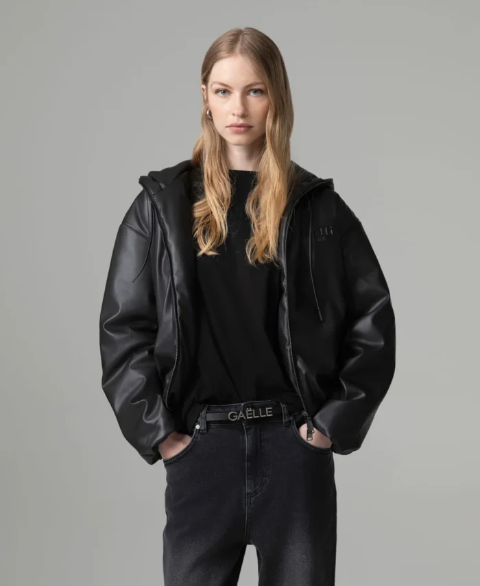 Casaco bomber de couro com logotipo personalizado GAELLE