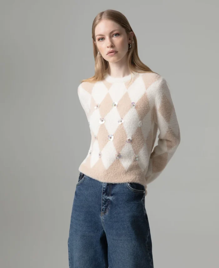 Camisola pulôver de gola com aplicações GAELLE