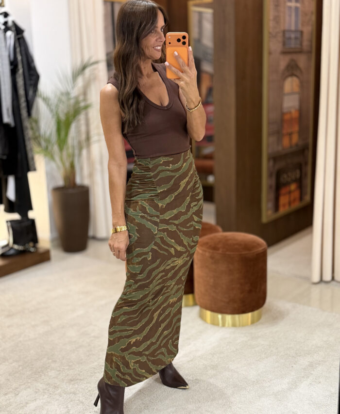 Saia longa estampada franzida OPEN