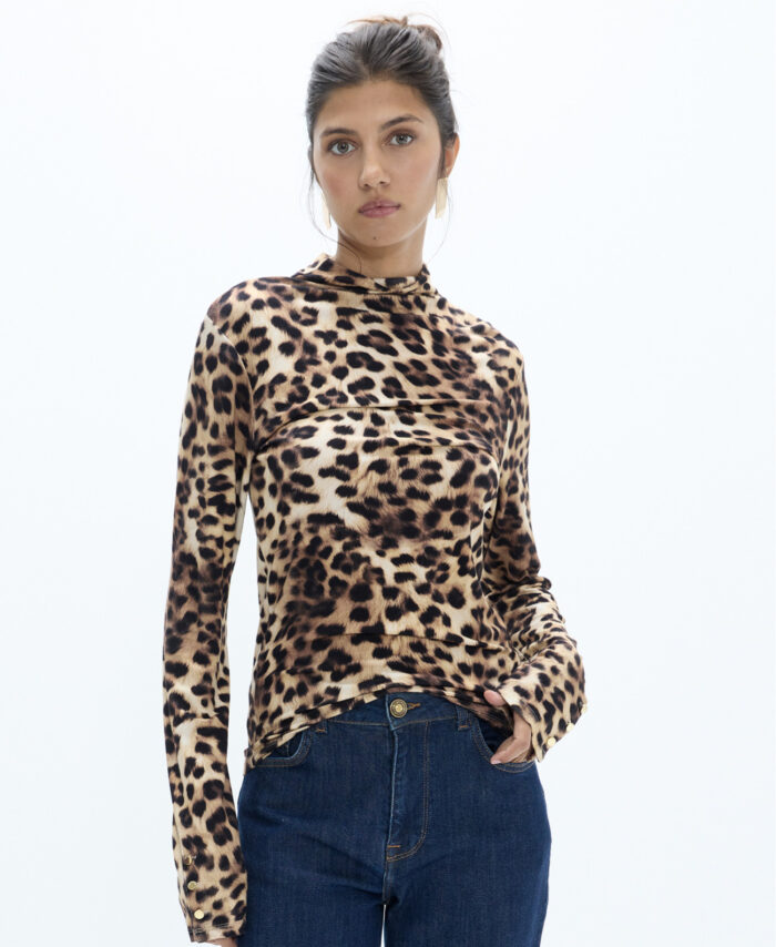 Tshirt de manga comprida gola alta animal print LOLA CASADEMUNT