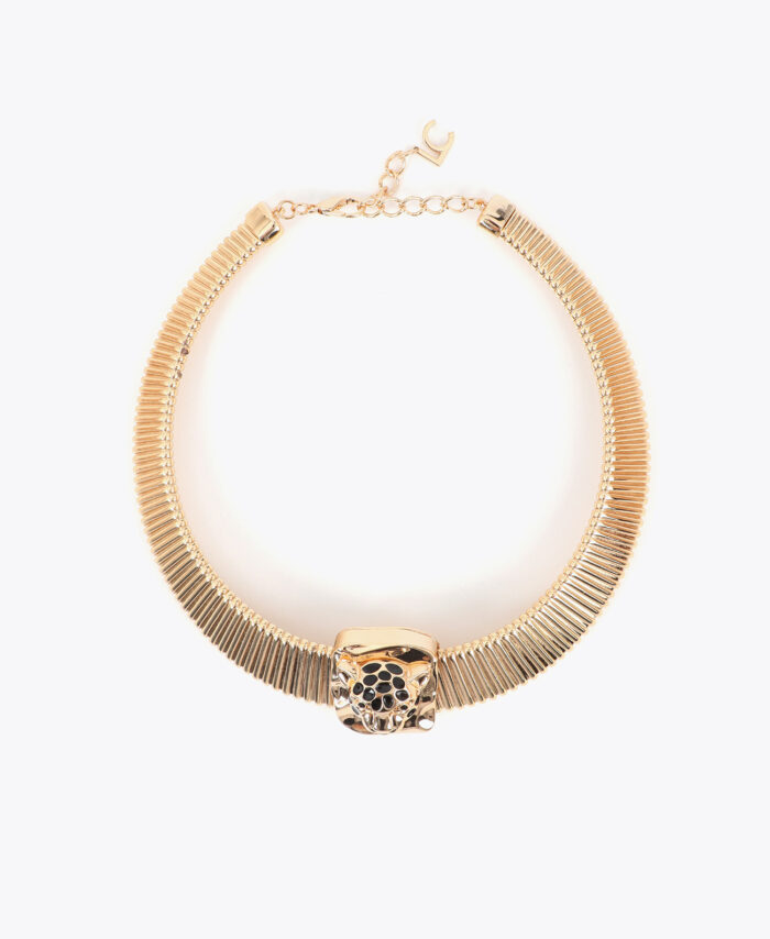Colar efeito malha com medalha leopardo LOLA CASADEMUNT