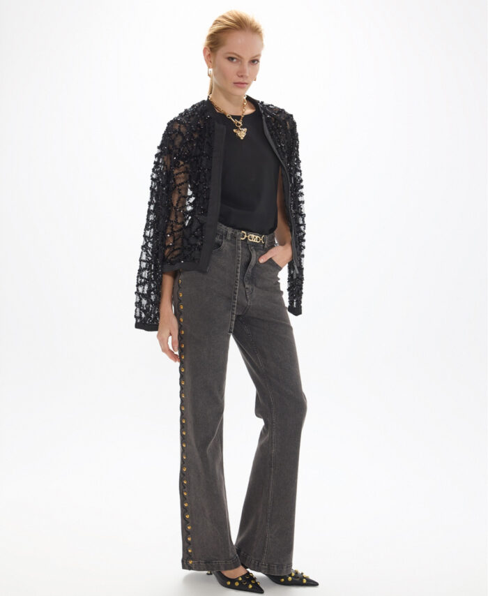 Calça jeans com detalhes e cinto com fivela LOLA CASADEMUNT