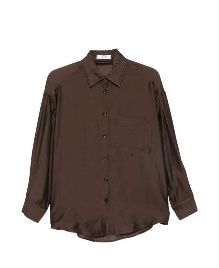 Camisa acetinada com bolso ELEH — Castanho