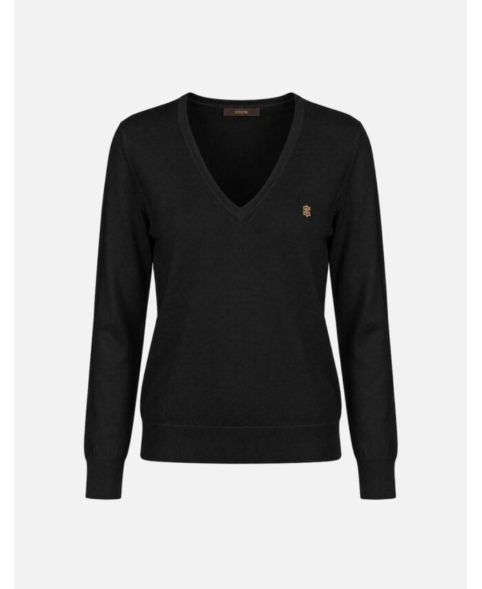 Camisola de malha com decote V com logo metálico Scripta — Preto